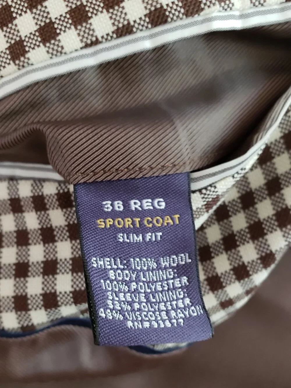 Stafford Men's Size 38R Blazer Slim Fit Brown Check Wool Sport Jacket Coat Exl.